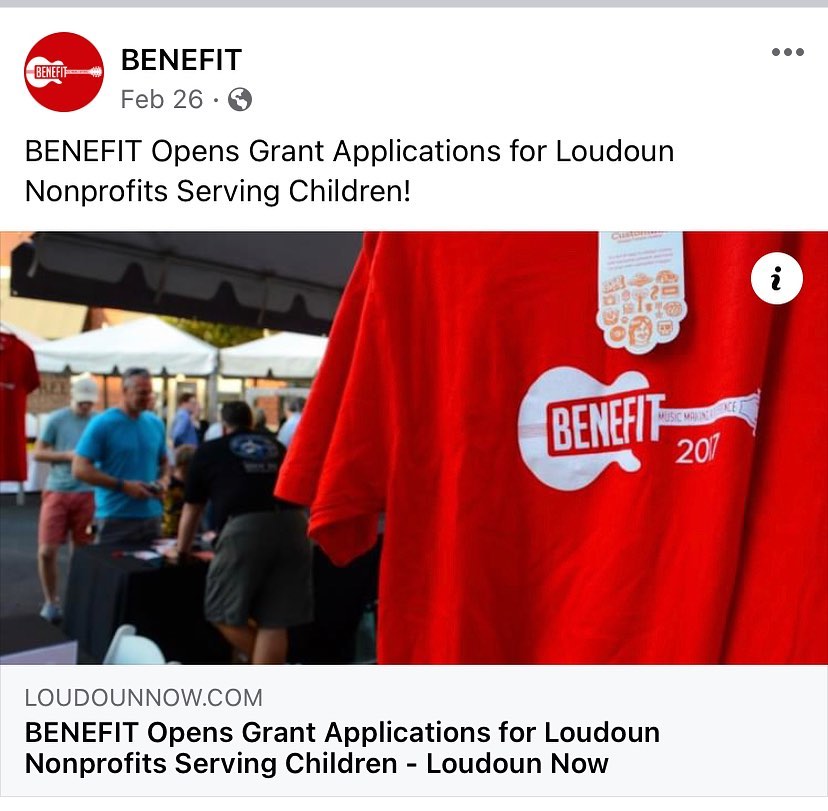 Grant applications being accepted until March 31. If you run a non profit in loudoun that serves kids… #benefit #benefitloudoun #loudounnonprofit see:  https://www.benefit.live/grant-2022.html